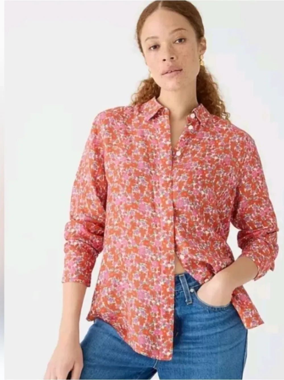J Crew Classic Fit Drapey Cupro Shirt Pink Floral Womens 10